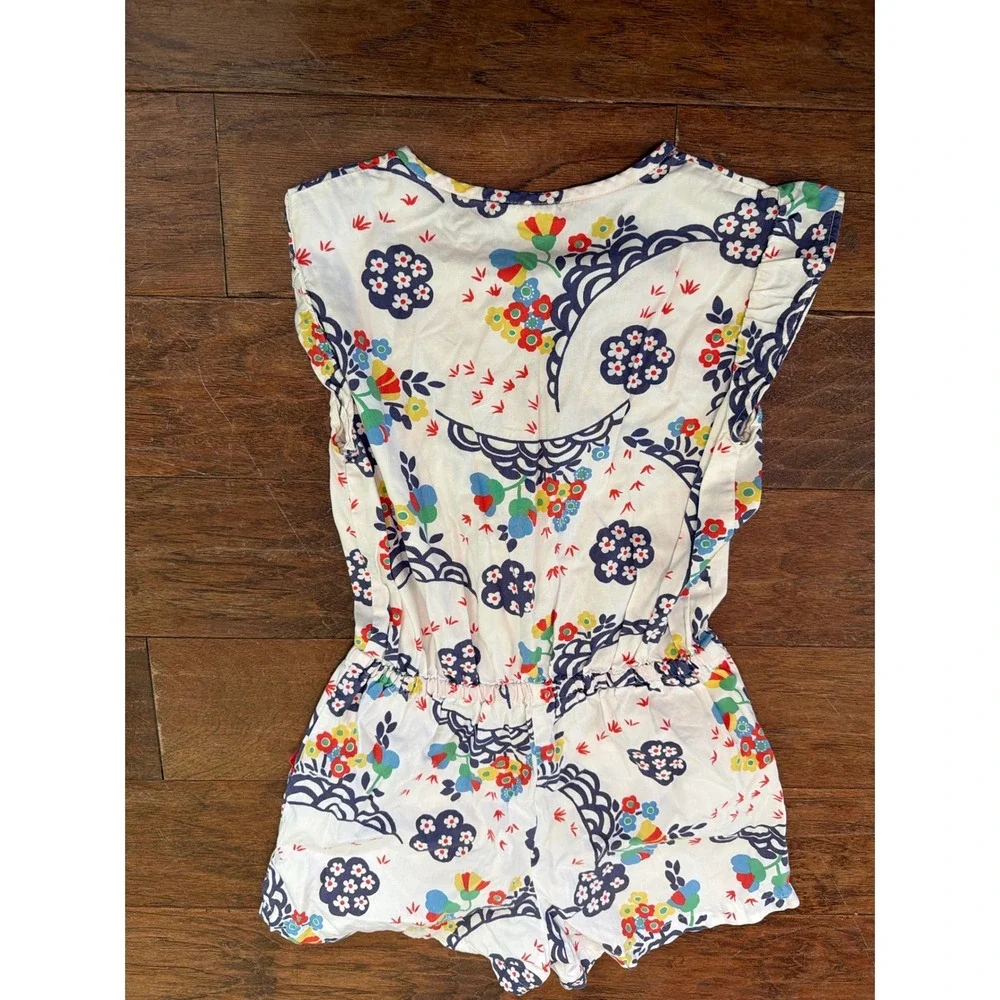 Mini Boden Girls Floral Cotton‎ Romper White Multicolor Flutter Sleeve 9-10Y